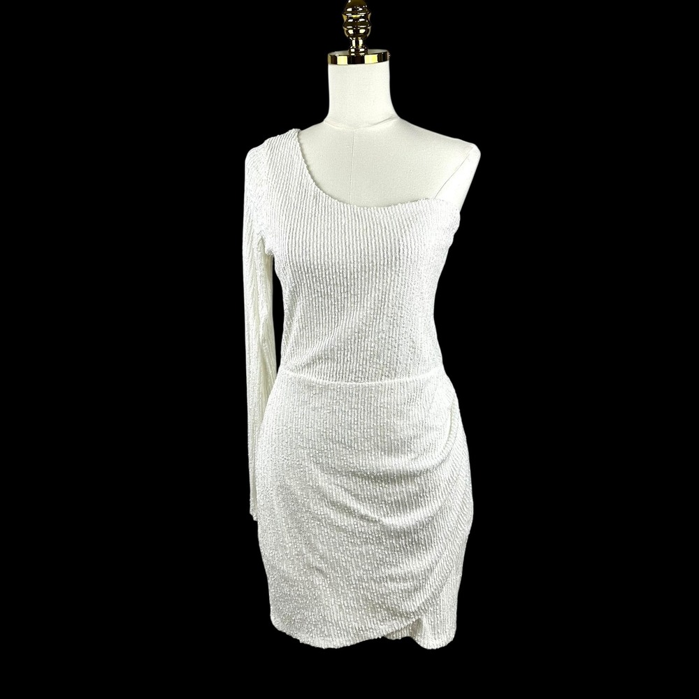B. Darlin White Sequin One Shoulder Mini Cocktail Dress Size 17/18 Y2K Revival